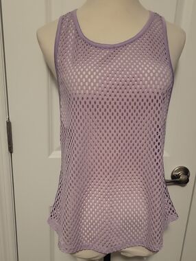 bebe Lavender Open-Knit Mesh Tank Top
